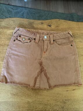 True Religion Peach Tan Frayed Mini Skirt